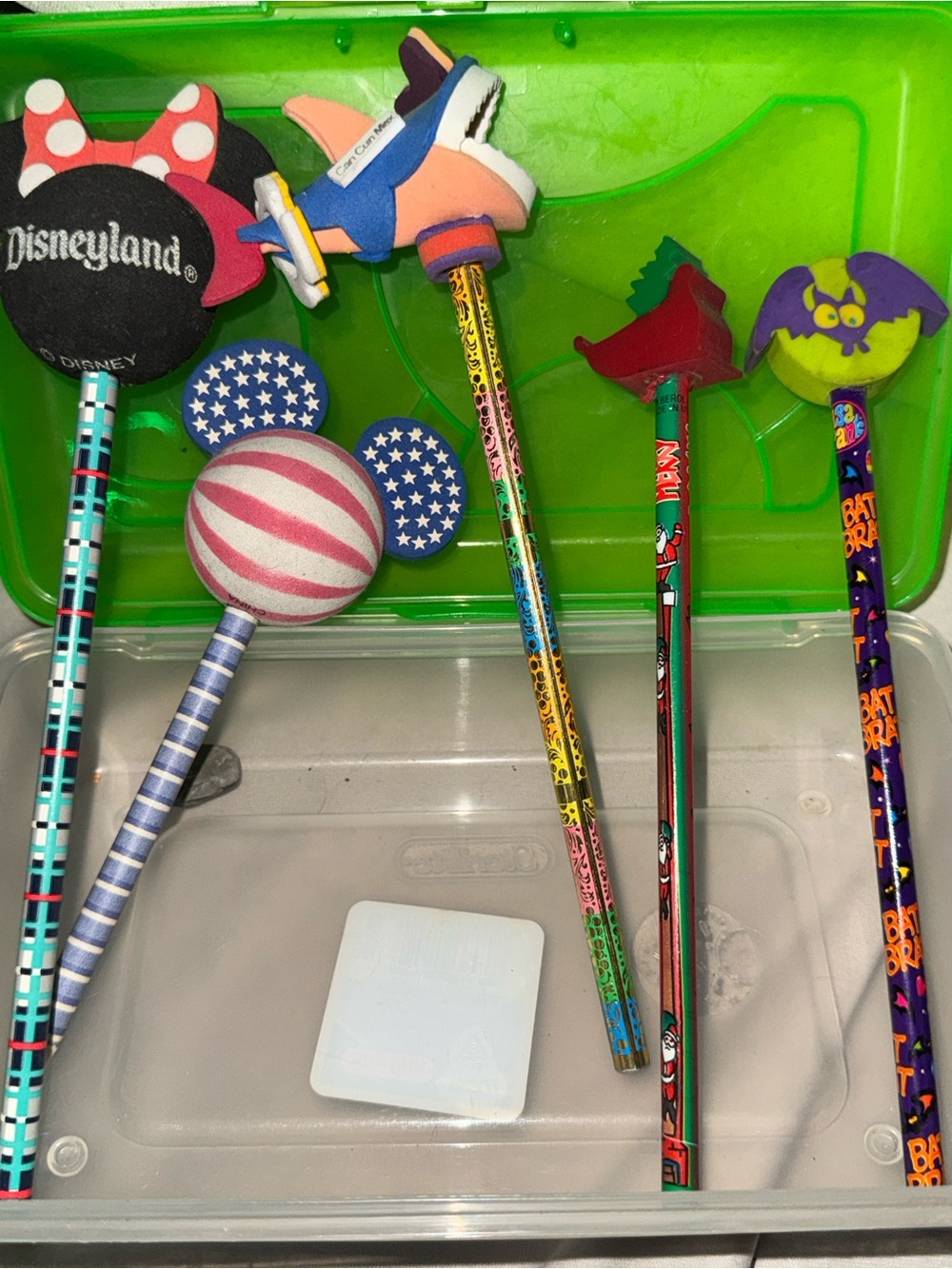 5 Vintag pencils Lisa Frank- Disney- Minnie Mouse- Black & Red Bow Topper Pencil